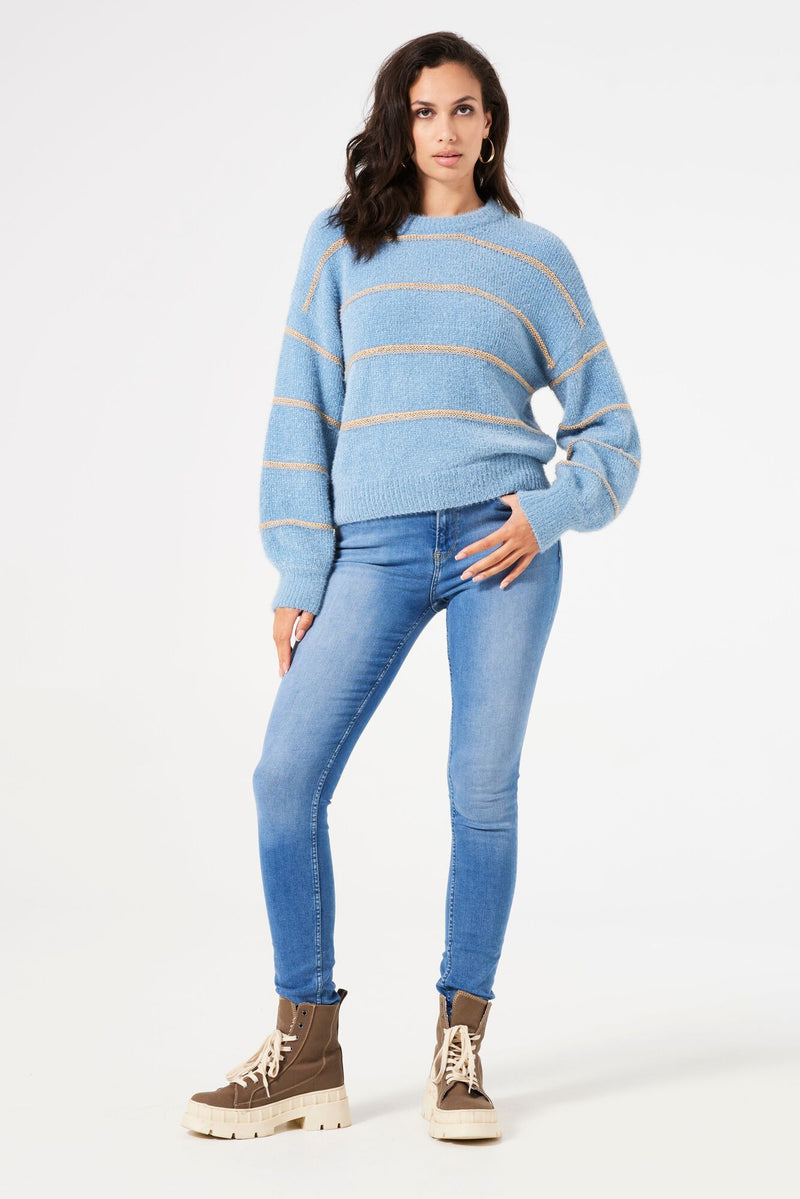 Garcia Faded Denim Chenille Striped Relaxed Fit Knit, U40244