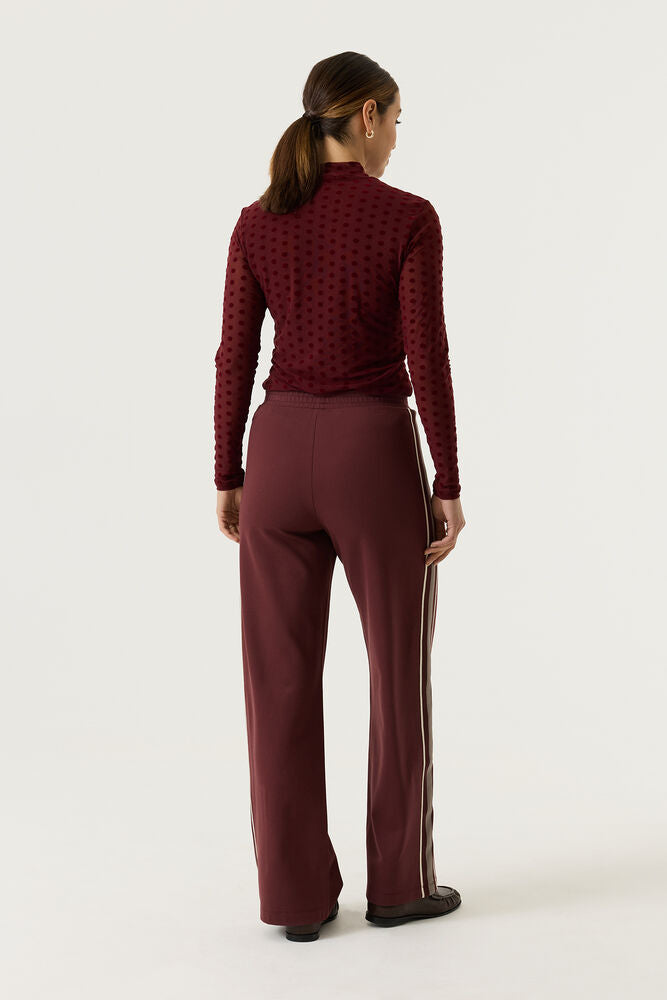 Garcia Rosewood Burgundy Velvet Polka Dot Long Sleeve Mesh Top