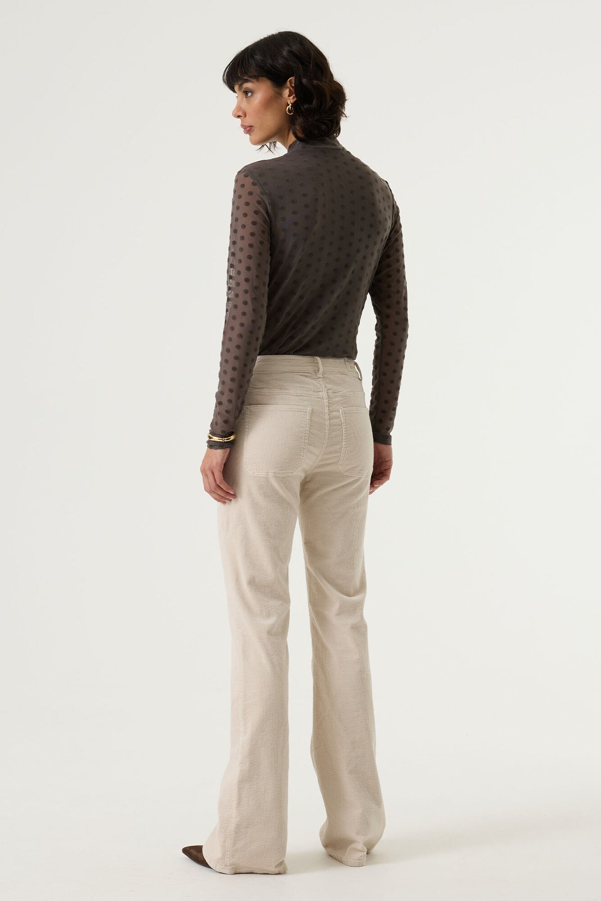 Garcia Graphite Mist Velvet Polka Dot Long Sleeve Mesh Top, V260213