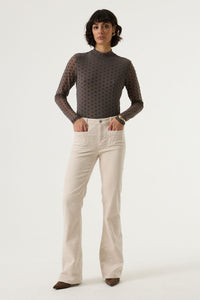Garcia Graphite Mist Velvet Polka Dot Long Sleeve Mesh Top, V260213