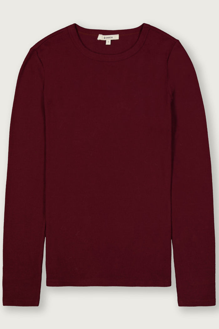 Garcia Rosewood Burgundy Long Sleeve Supersoft Fitted Top