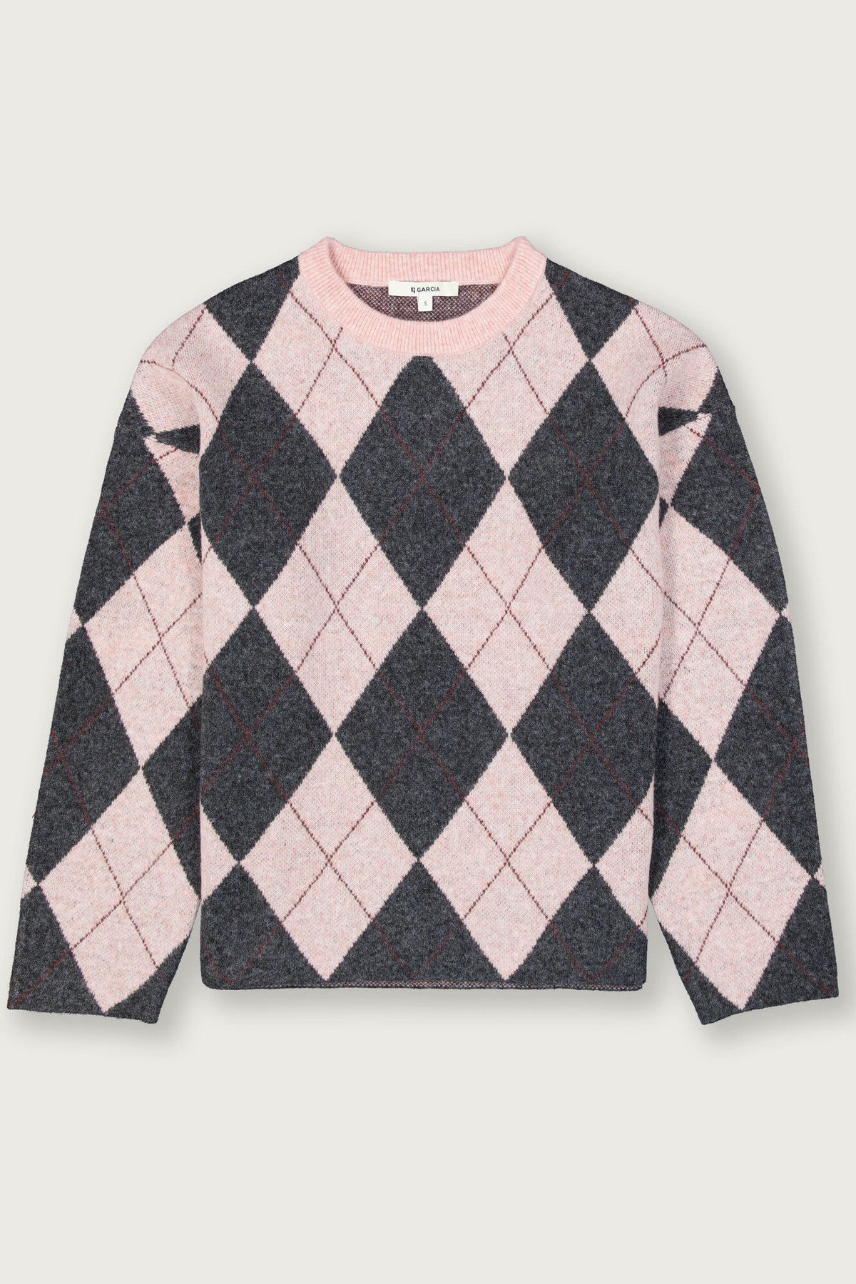 Garcia Baby Pink/Burgundy Argyle Relaxed Fit Knit, V260241