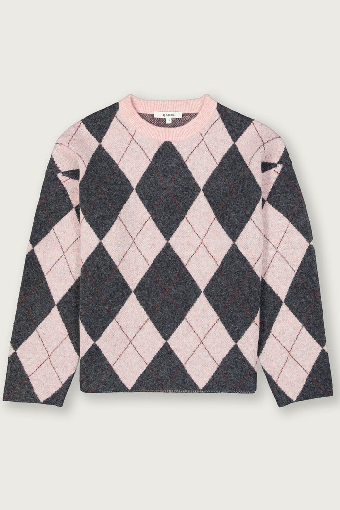 Garcia Baby Pink/Burgundy Argyle Relaxed Fit Knit, V260241