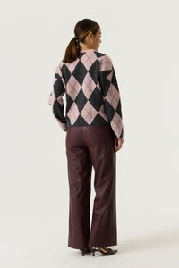 Garcia Baby Pink/Burgundy Argyle Relaxed Fit Knit, V260241
