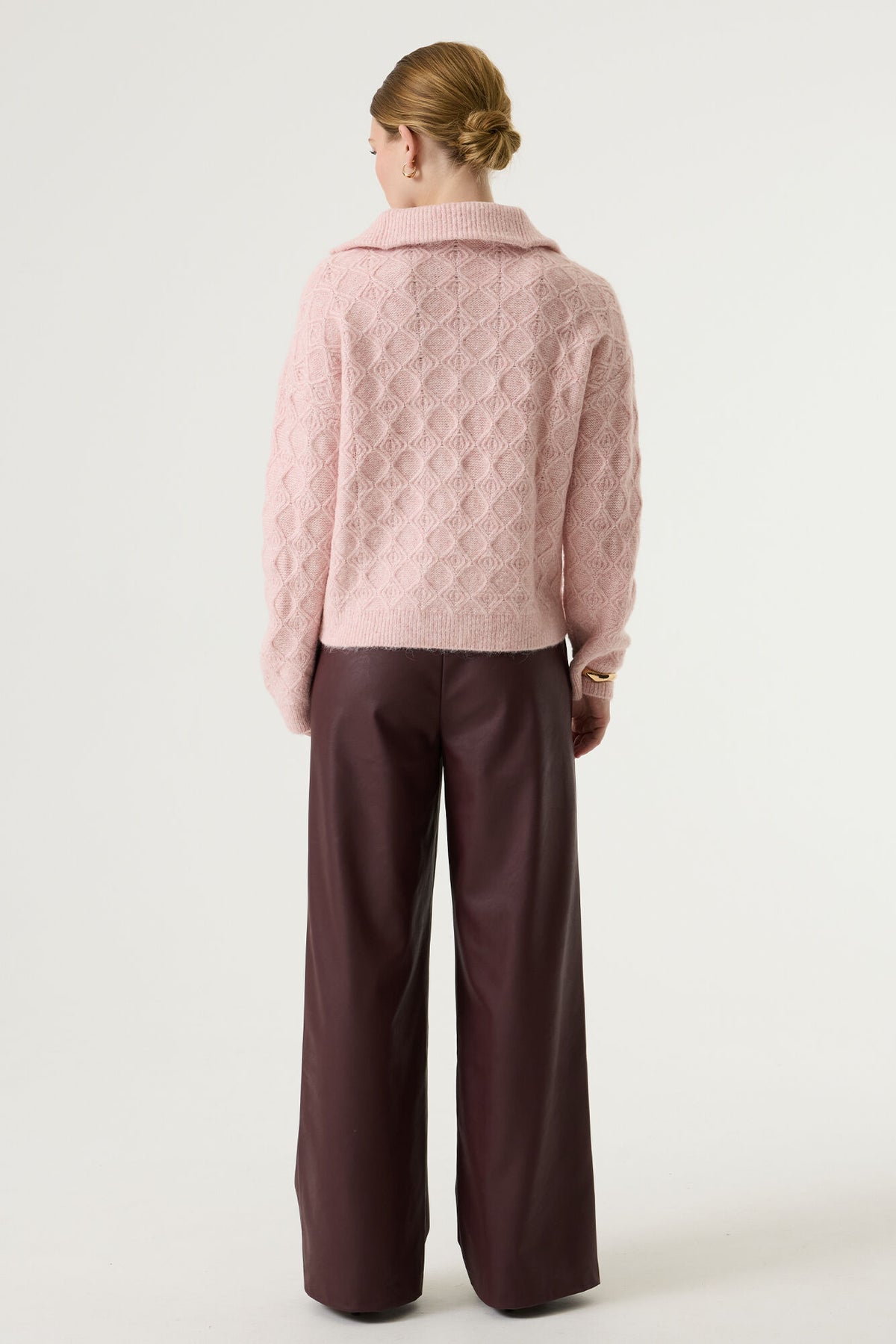 Garcia Rosewood Burgundy Faux Leather Wide Leg Trousers, V260313